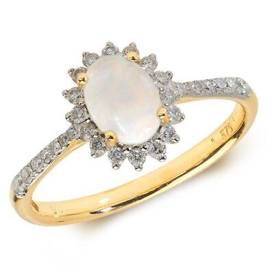 Pre-owned So 0.26ct Diamant & Opal Oval Ringgrössen J-q Gelb Gold