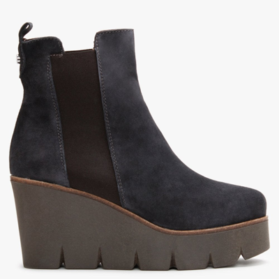 Alpe Alpaca Navy Suede Wedge Ankle Boots In Multi