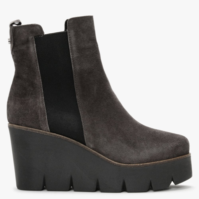 Alpe Alpaca Grey Suede Wedge Ankle Boots In Multi