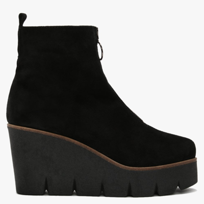 Alpe Hamal Black Suede Zip Front Wedge Ankle Boots In Multi