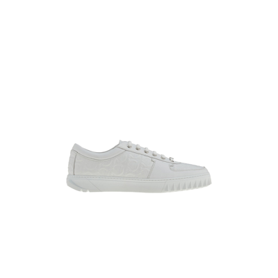 Ferragamo Shark-tooth Detailed Leather Sneakers In White