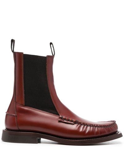 Hereu Slip-on Leather Ankle Boots In Brown
