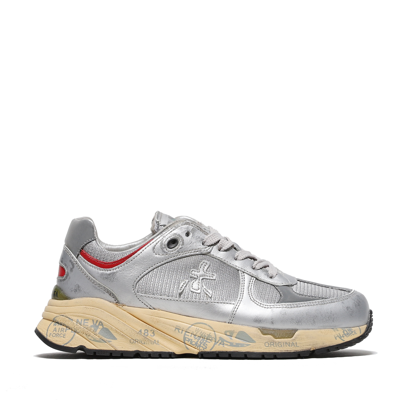 Premiata Sneakers Mase In Pelle E Tessuto Tecnico Argento In Silver