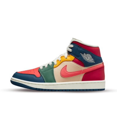 Jordan Air  1 Mid Se Sneakers In French Blue  Magic Ember  Fire Red  & Be