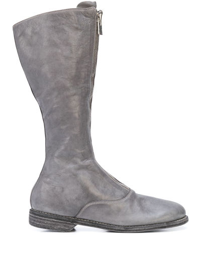 Guidi Women 410 Soft Horse Leather Front Zip Tall Boots In Light Grey