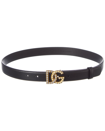 Dolce & Gabbana Leather Belt With Rhinestones And Pearls Logo In Black