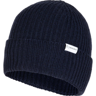 Woolrich Logo Detailed Ribbed Beanie In Blue