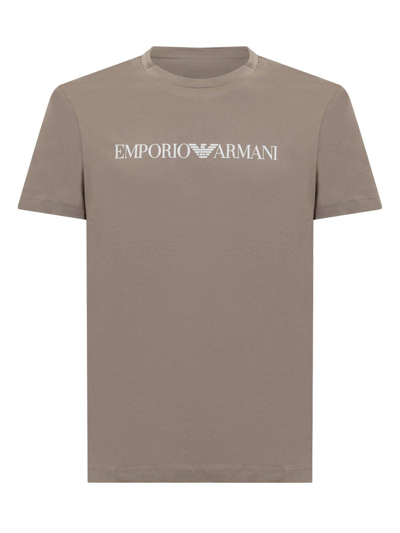 Emporio Armani Logo Printed Crewneck T-shirt In Grey