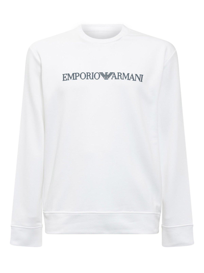 Emporio Armani Logo Print Long-sleeved Sweatshirt In White