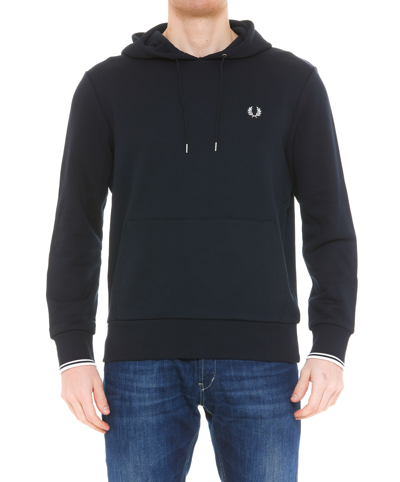 Fred Perry Logo Hoodie In Blue