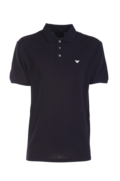 Emporio Armani Logo-print Cotton Polo Shirt In Blue