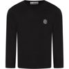 Stone Island Junior Black T-shirt For Boy With Iconic Compass In Nero