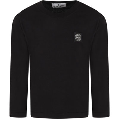 Stone Island Junior Kids' Black T-shirt For Boy With Iconic Compass