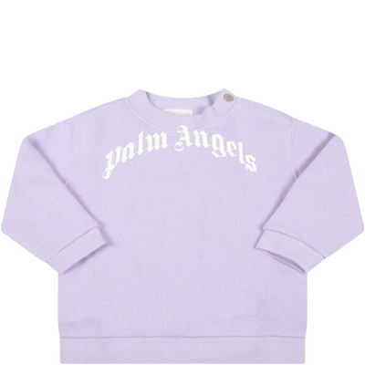 Palm Angels Lilac Sweatshirt For Baby Girl With White Logo In Lilac White