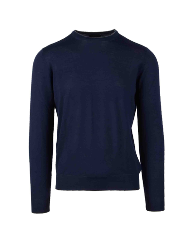 Altea Mens Blue Cotton Sweater In Navy Blue