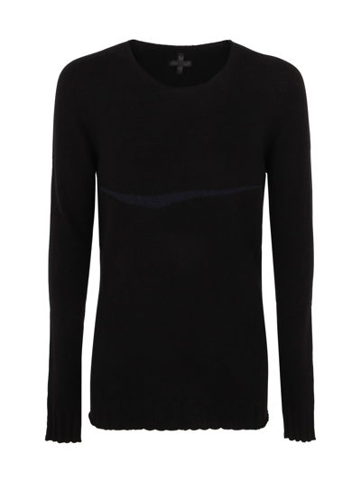 Md75 Wool Cashmere Pullover With Inlay Detail In Black Blue