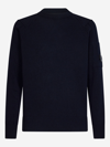 C.p. Company High Neck Zipped Placket Rib Knit Sweater In Blue