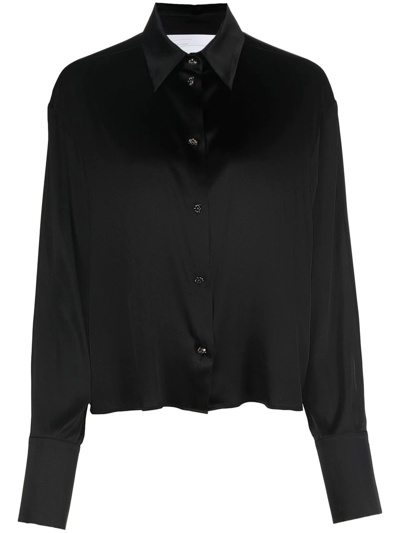 Genny Black Stretch Silk Satin Shirt In Nero