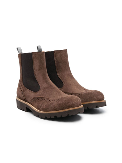 Eleventy Kids' Cut-out Detail Chelsea Boots In Brown