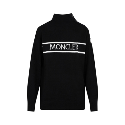 Moncler Logo Intarsia Turtleneck Sweater In Black | ModeSens
