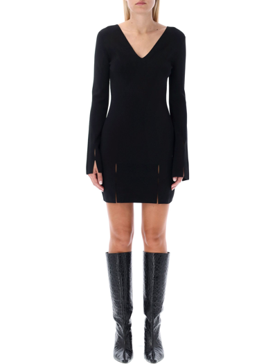 Helmut Lang Cutout Stretch-knit Mini Dress In Black