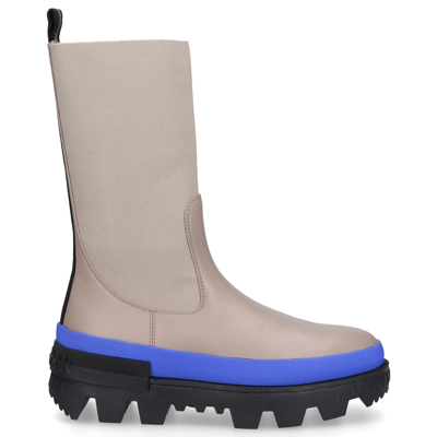 Moncler Grey Stretch Fabric And Leather Neue Chelsea Boots In Brown