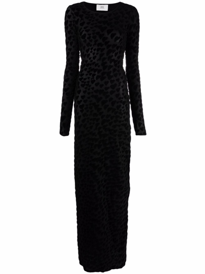 Ami Alexandre Mattiussi Heart Pattern Maxi Dress In Black