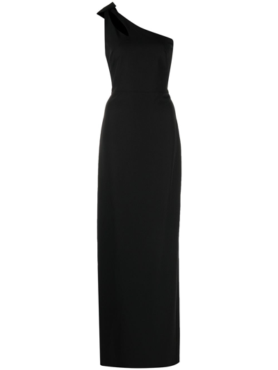 Marchesa Notte One-shoulder Cutout Bow-back Crepe Dress In Black