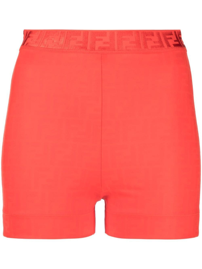 Fendi Signature Ff-print Performance Shorts In Red