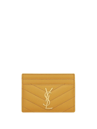 Saint Laurent Logo-plaque Quilted Wallet In Yellow