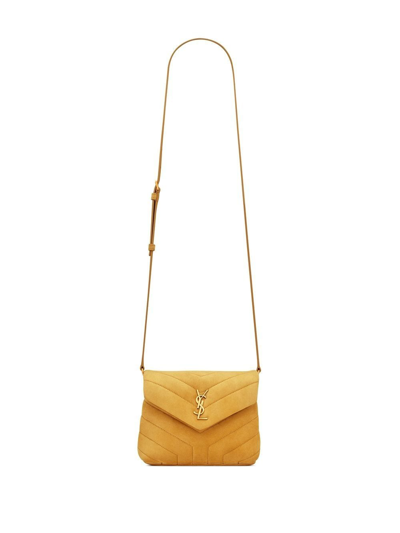 Saint Laurent Loulou Toy Quilted Suede Crossbody Bag In Chartreuse