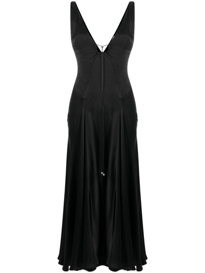 16arlington Tauri V-neck Satin Midi Dress In Black