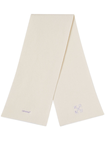 Off-white Arrow Ribbed Scarf In White / Lilac
