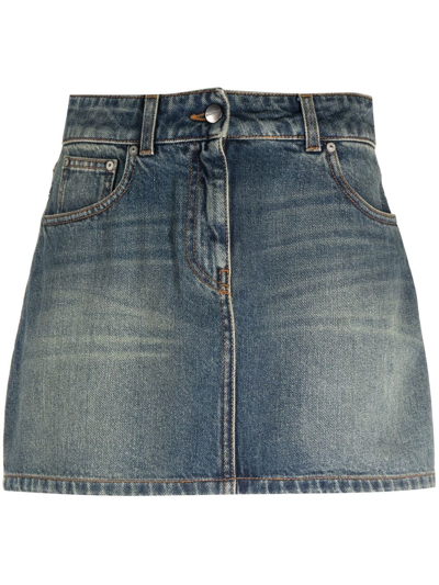 Palm Angels Star-motif Denim Mini Skirt In Blu