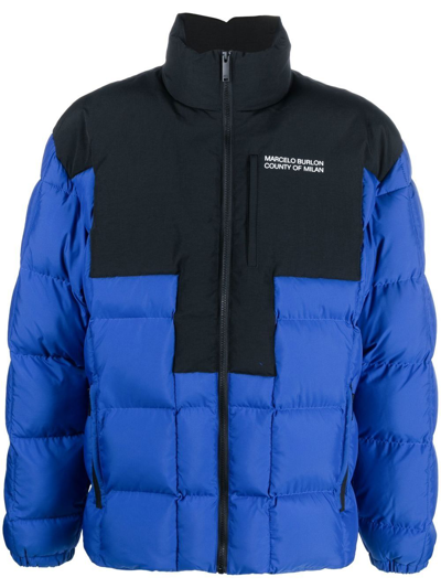 Marcelo Burlon County Of Milan Marcelo Burlon Cross Block Logo Down Jacket In Blue