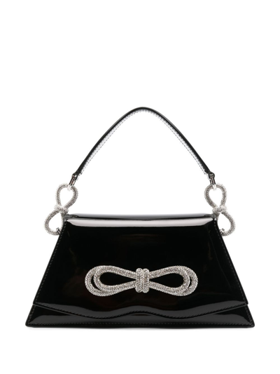 Mach & Mach Samantha Double Crystal Bow Patent Leather Top Handle Bag In Black