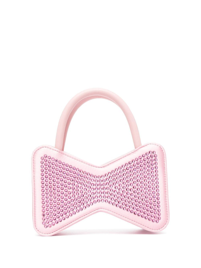 Mach & Mach Mini Bow Shape Crystallized Satin Bag In Pink