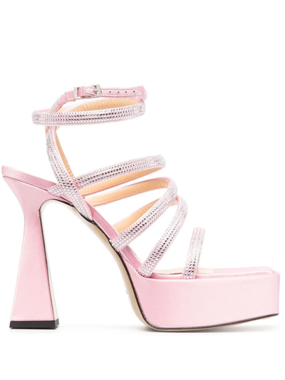 Mach & Mach Sydney Embellished Satin Platform Sandals In Pink