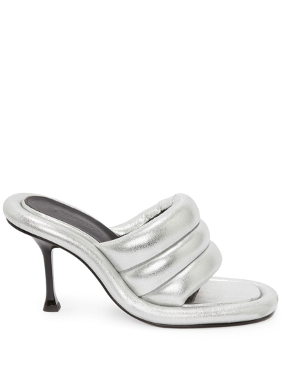 Jw Anderson 95mm Bumper Tubular Leather Mules In Silver