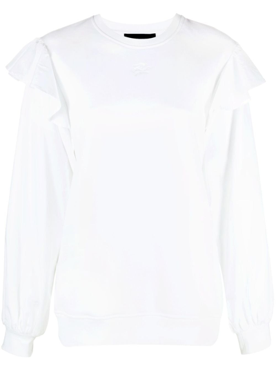 Karl Lagerfeld Ruffle-trim Sweatshirt In White