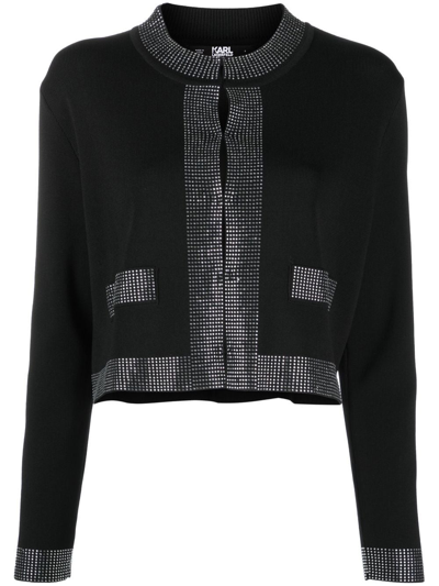 Karl Lagerfeld Crystal-embellished Knitted Cardigan In Black
