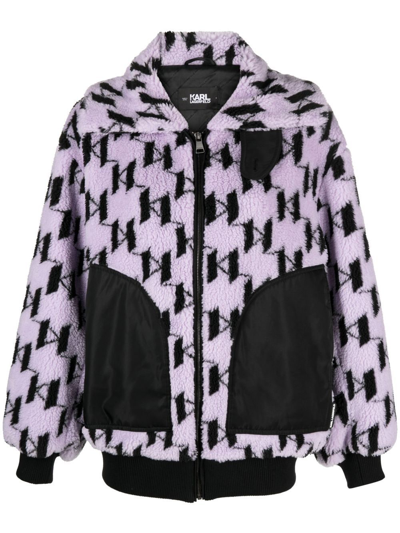 Karl Lagerfeld Monogram Faux-shearling Jacket In Purple