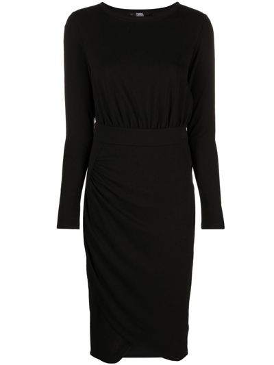 Karl Lagerfeld Logo-embroidered Long-sleeve Jersey Dress In Black