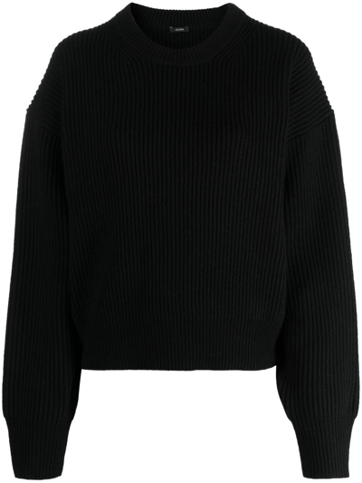 Joseph Round-neck Cardigan-stitch Knitted Jumper In Black