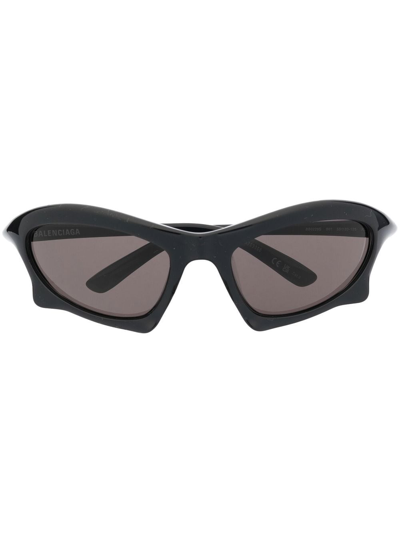 Balenciaga 0229s Bat Rectangle Nylon Sunglasses In Black