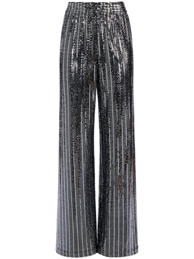 Alice And Olivia Elba Mirror-embellished Trousers In Silver Black