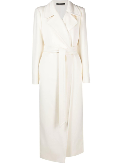 Tagliatore Belted Virgin Wool Coat In White