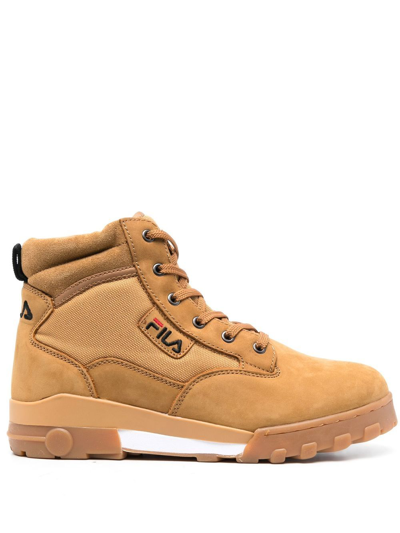 Fila Grunge Leather Ankle Boots In Braun
