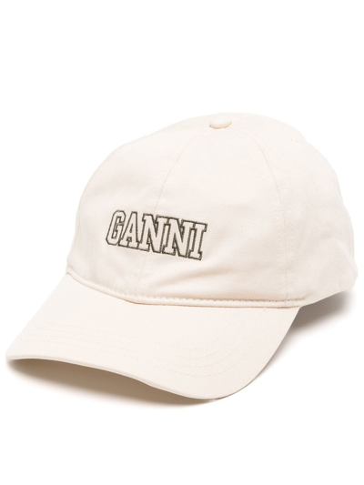 Ganni Logo-embroidered Organic-cotton Baseball Cap In Green
