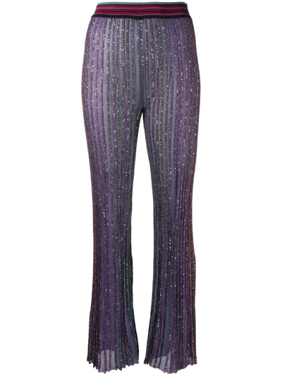 Missoni Sequin-embellished Flared Knit Trousers In Purple